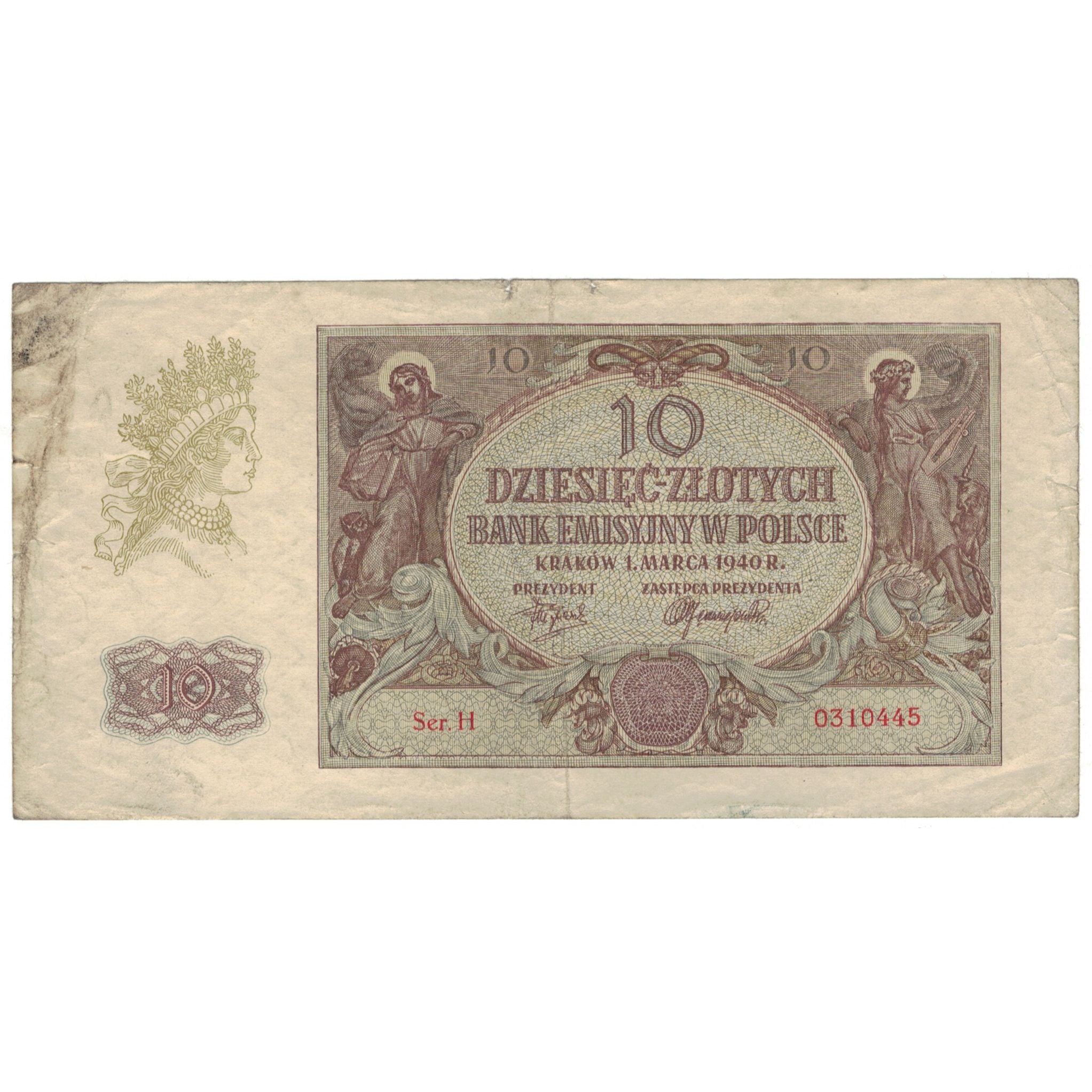 Banknote, Poland, 10 Zlotych, 1940, 1940-03-01, KM:94, VF(20-25)