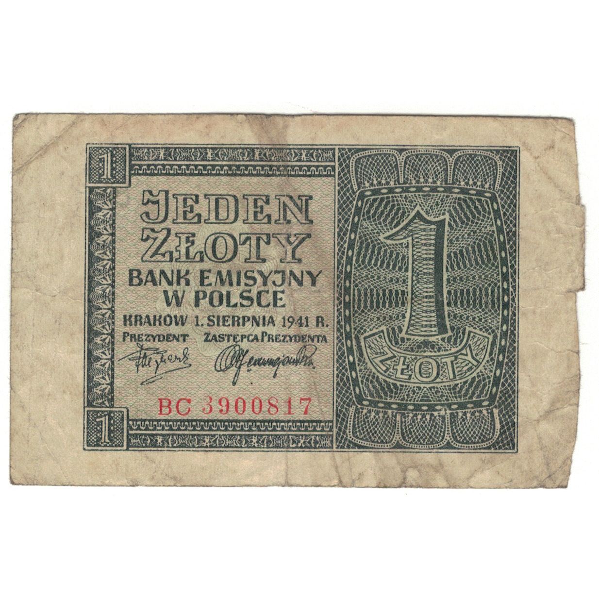 Banconote, Polonia, 1 Zloty, 1941, 1941-08-01, KM:99, B