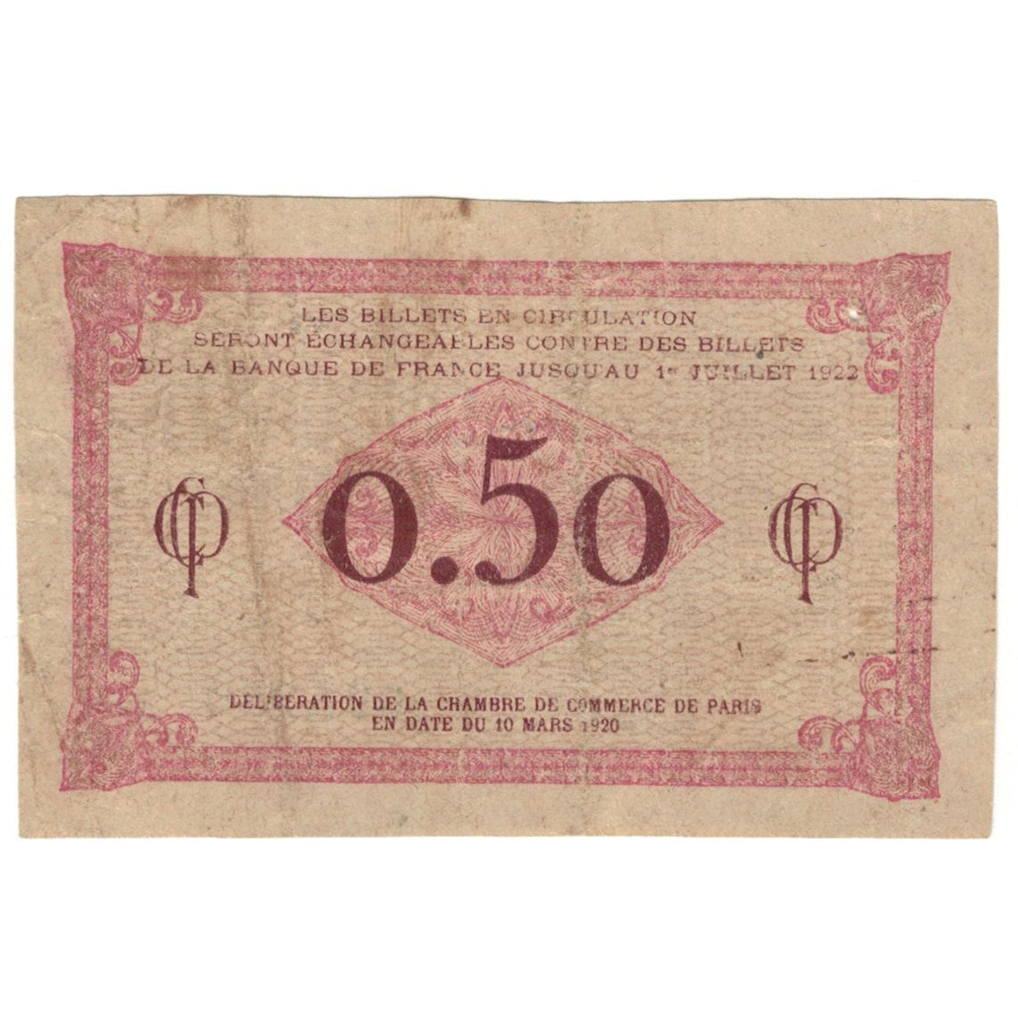 France, 50 Centimes, Other, 1920, B.18, PARIS, VF(20-25)