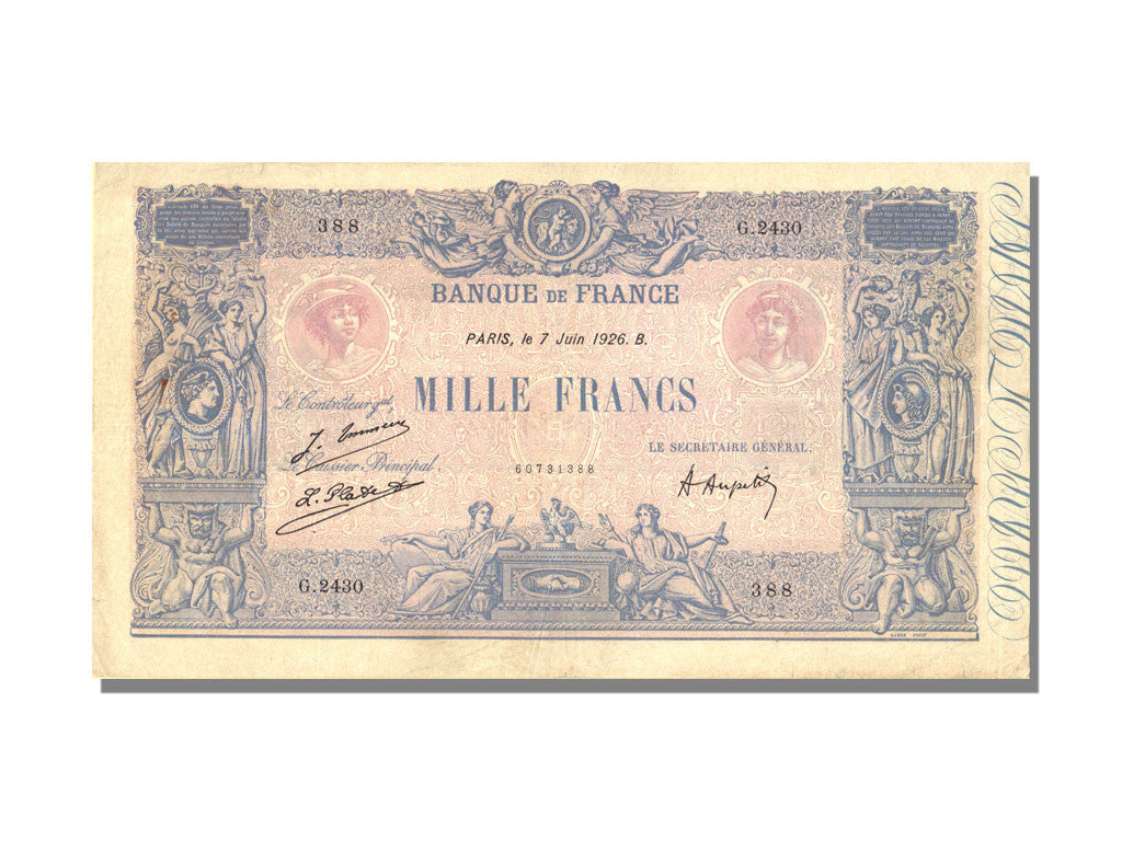 Biljet, Frankrijk, 1000 Francs, 1 000 F 1889-1926 ''Bleu et Rose'', 1926