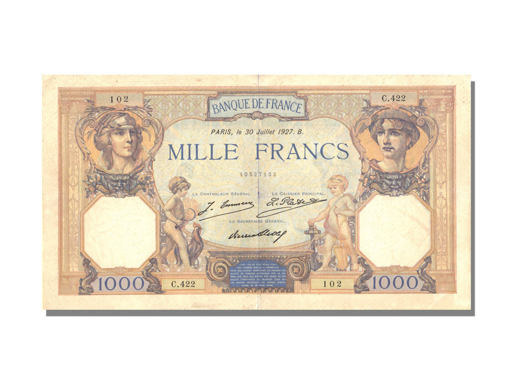 France, 1000 Francs, 1927, KM #79a, 1927-07-30, EF(40-45), C 422, Fayette #37.1