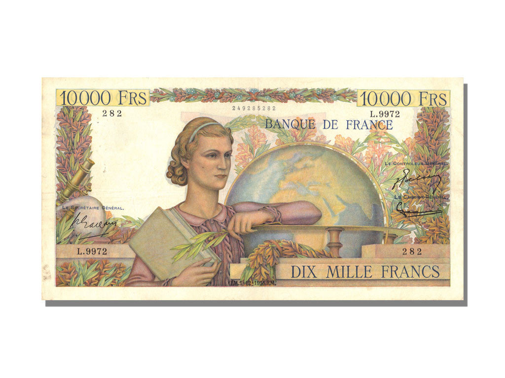 Banknote, France, 10,000 Francs, 10 000 F 1945-1956 ''Génie Français'', 1955