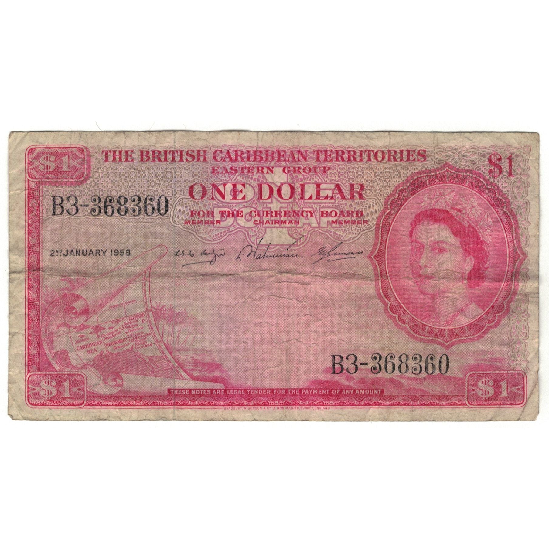 Banknote, British Caribbean Territories, 1 Dollar, 1958, 1958-01-02, KM:7a
