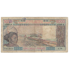 Banknote, West African States, 5000 Francs, 1983, KM:708Kh, VG(8-10)