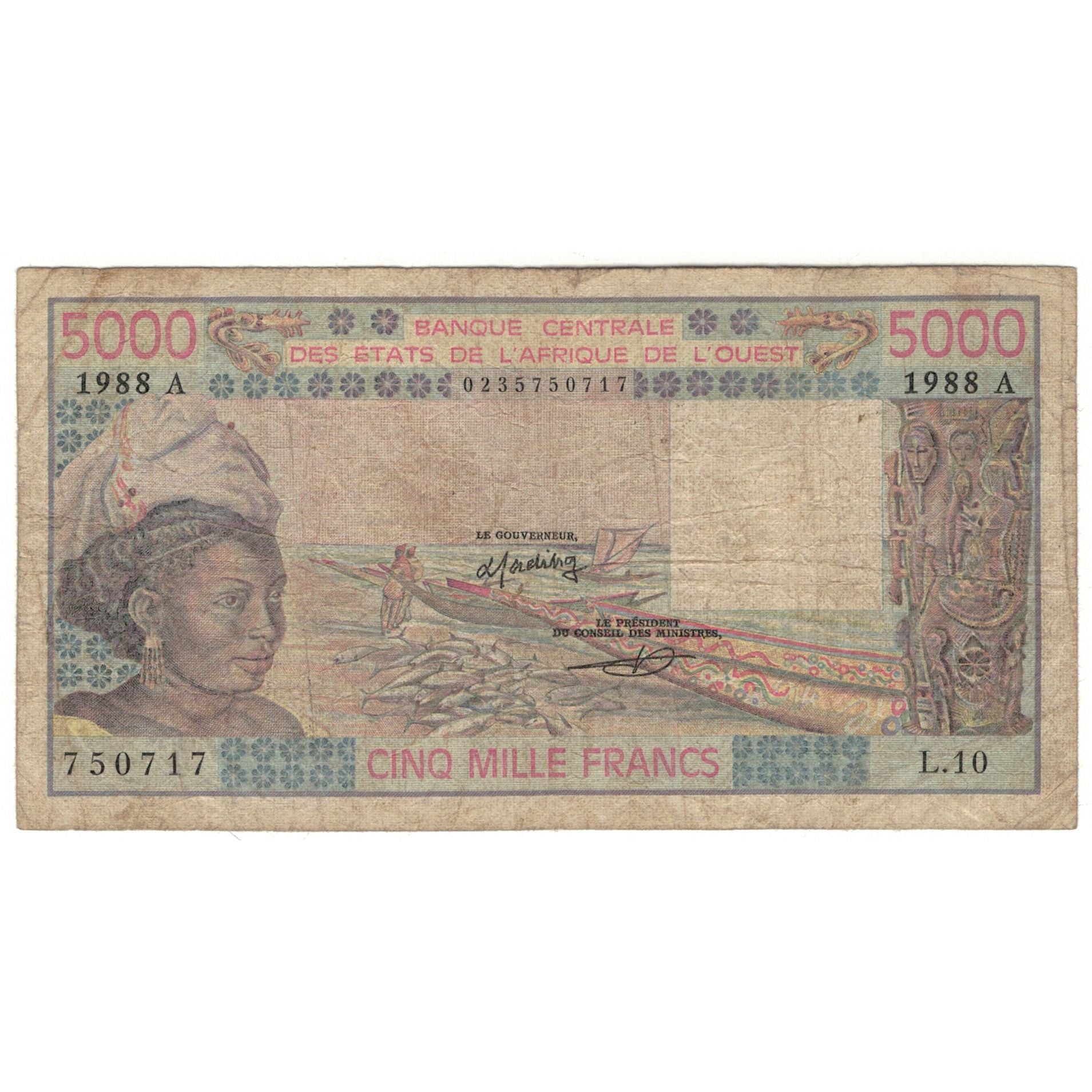 Banconote, Stati dell'Africa occidentale, 5000 Francs, 1983, KM:708Kh, B