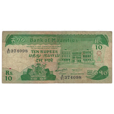 Nota, Maurícia, 10 Rupees, Undated (1985), KM:35b, VG(8-10)