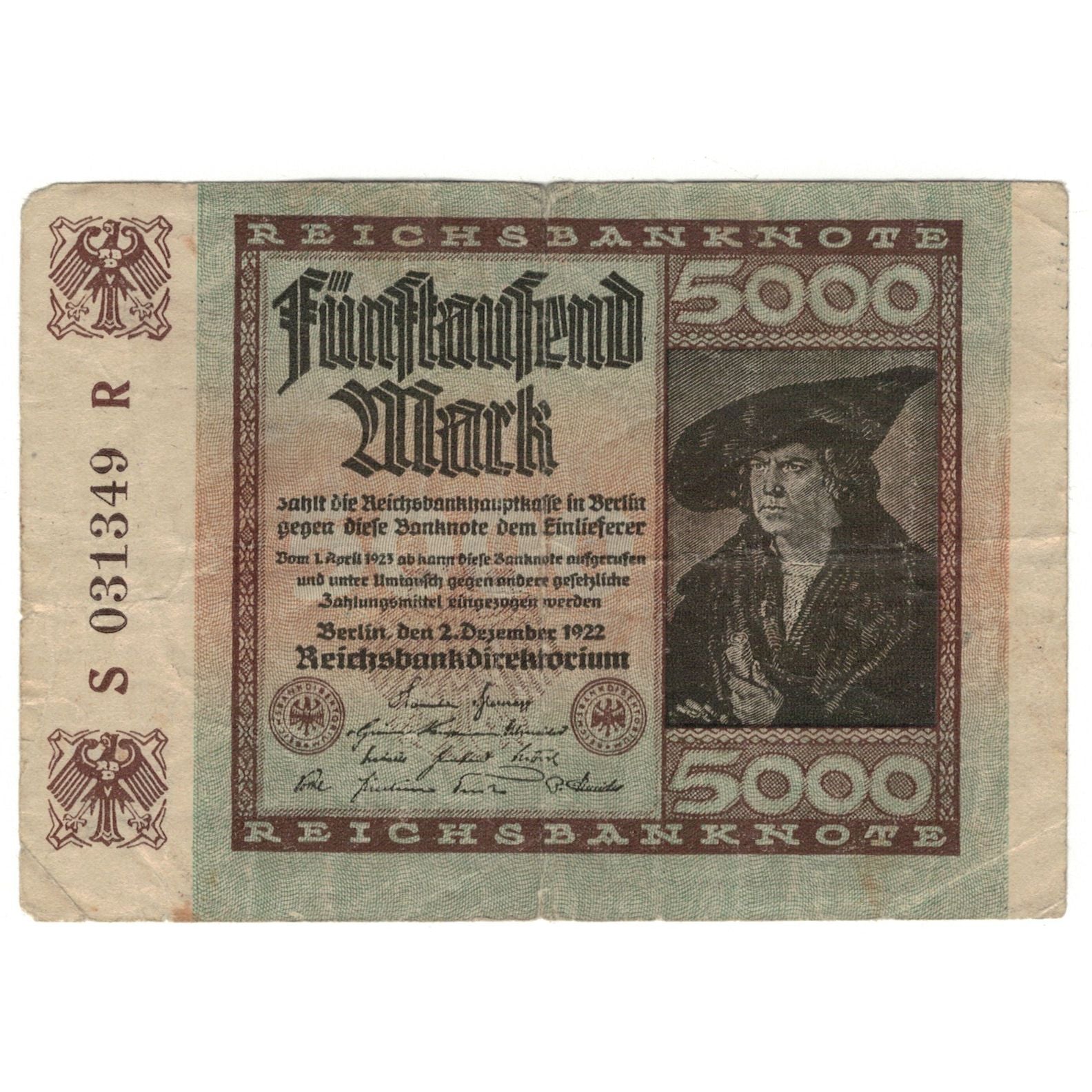 Geldschein, Deutschland, 5000 Mark, 1922, 1922-12-02, KM:81e, S