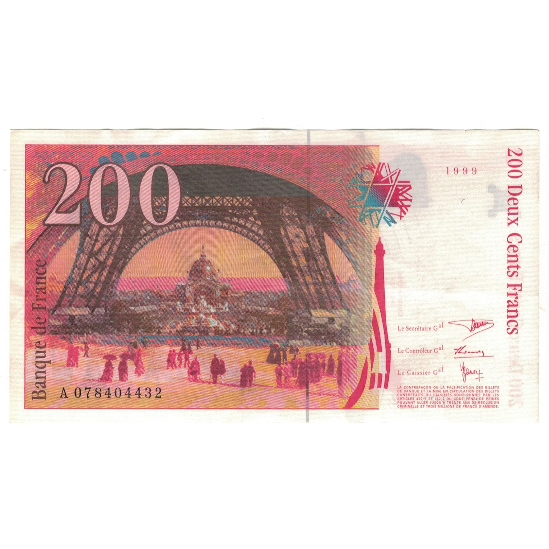 France, 200 Francs, Eiffel, 1999, 078404432, TTB, Fayette:75.5, KM:159b