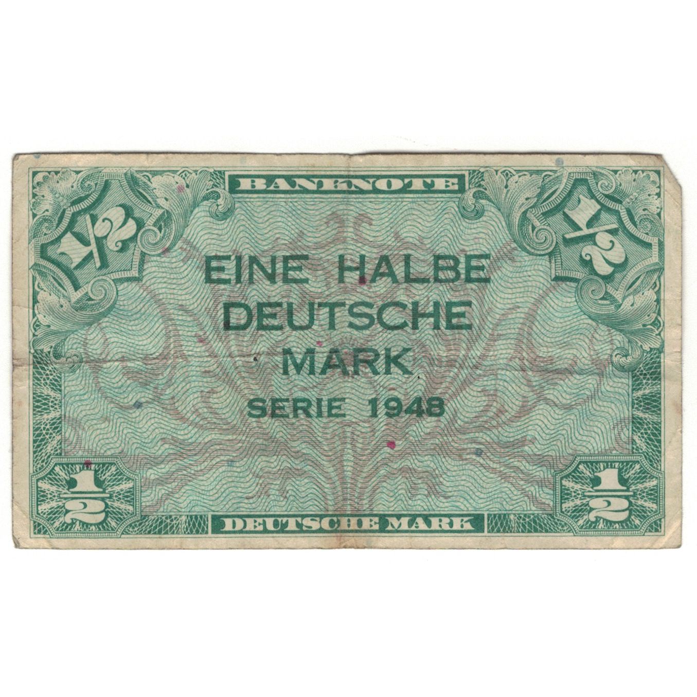 Banknote, GERMANY - FEDERAL REPUBLIC, 1/2 Deutsche Mark, 1948, KM:1a, VG(8-10)