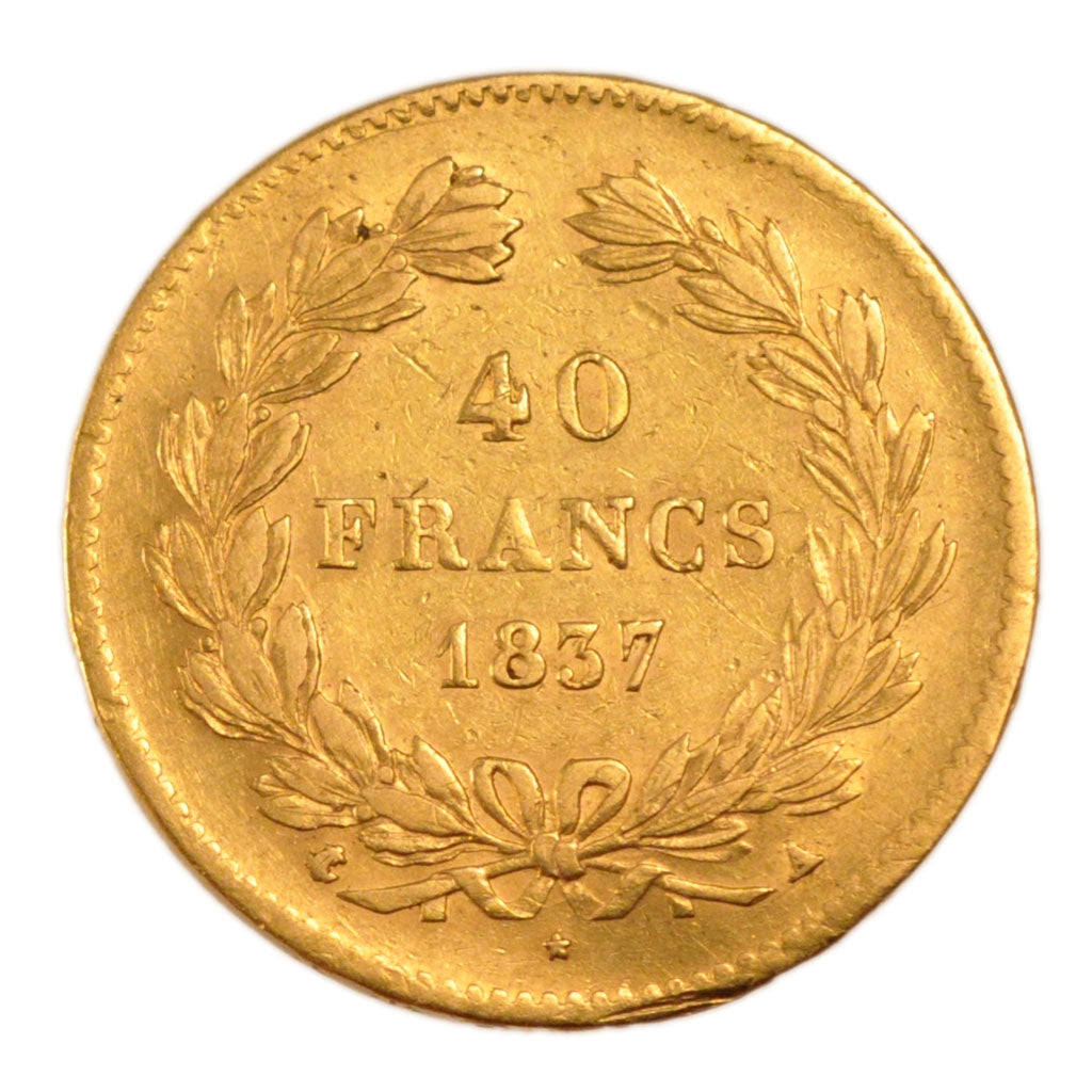 FRANCE, Louis-Philippe, 40 Francs, 1837, Paris, EF(40-45), Gold, Gadoury #1106,.