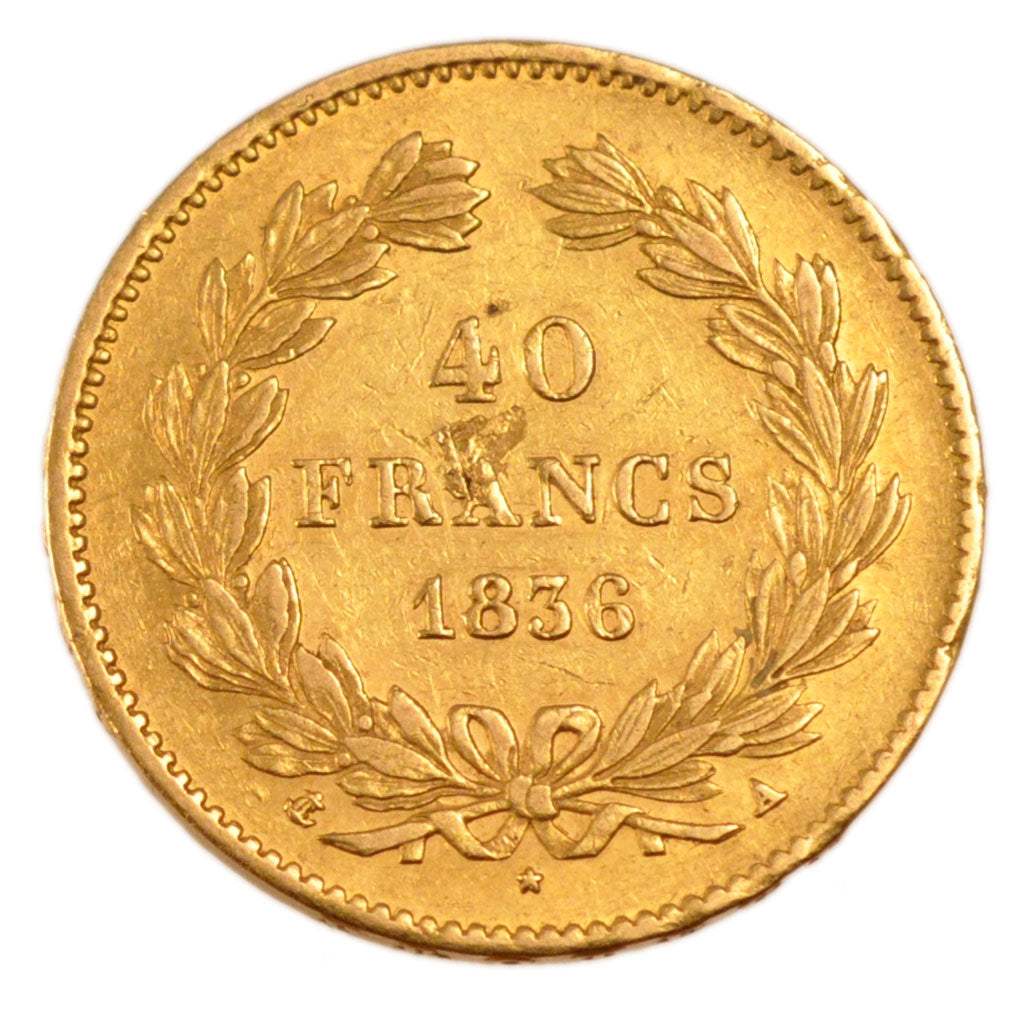 FRANCE, Louis-Philippe, 40 Francs, 1836, Paris, EF(40-45), Gold, Gadoury #1106,.