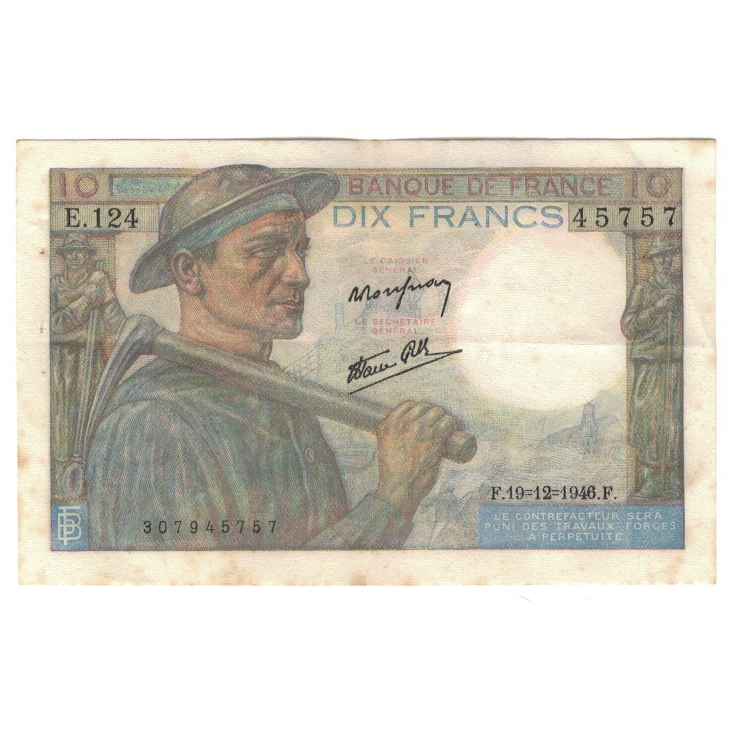 France, 10 Francs, Mineur, 1946, E.124, EF(40-45), Fayette:8.16, KM:99e