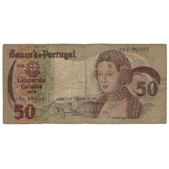 Billete, 50 Escudos, 1980, Portugal, 1980-02-01, KM:174a, RC+