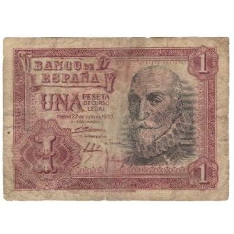Banknote, Spain, 1 Peseta, 1953-07-22, KM:144a, VG(8-10)