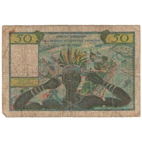 Banknote, French West Africa, 50 Francs, undated 1956, KM:45, VG(8-10)