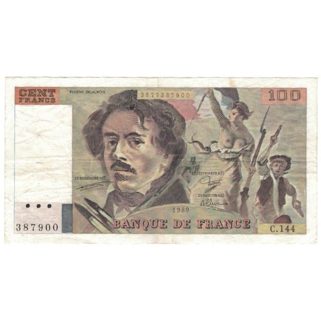 Frankrijk, 100 Francs, Delacroix, 1989, C.144, Error / fauté, TTB
