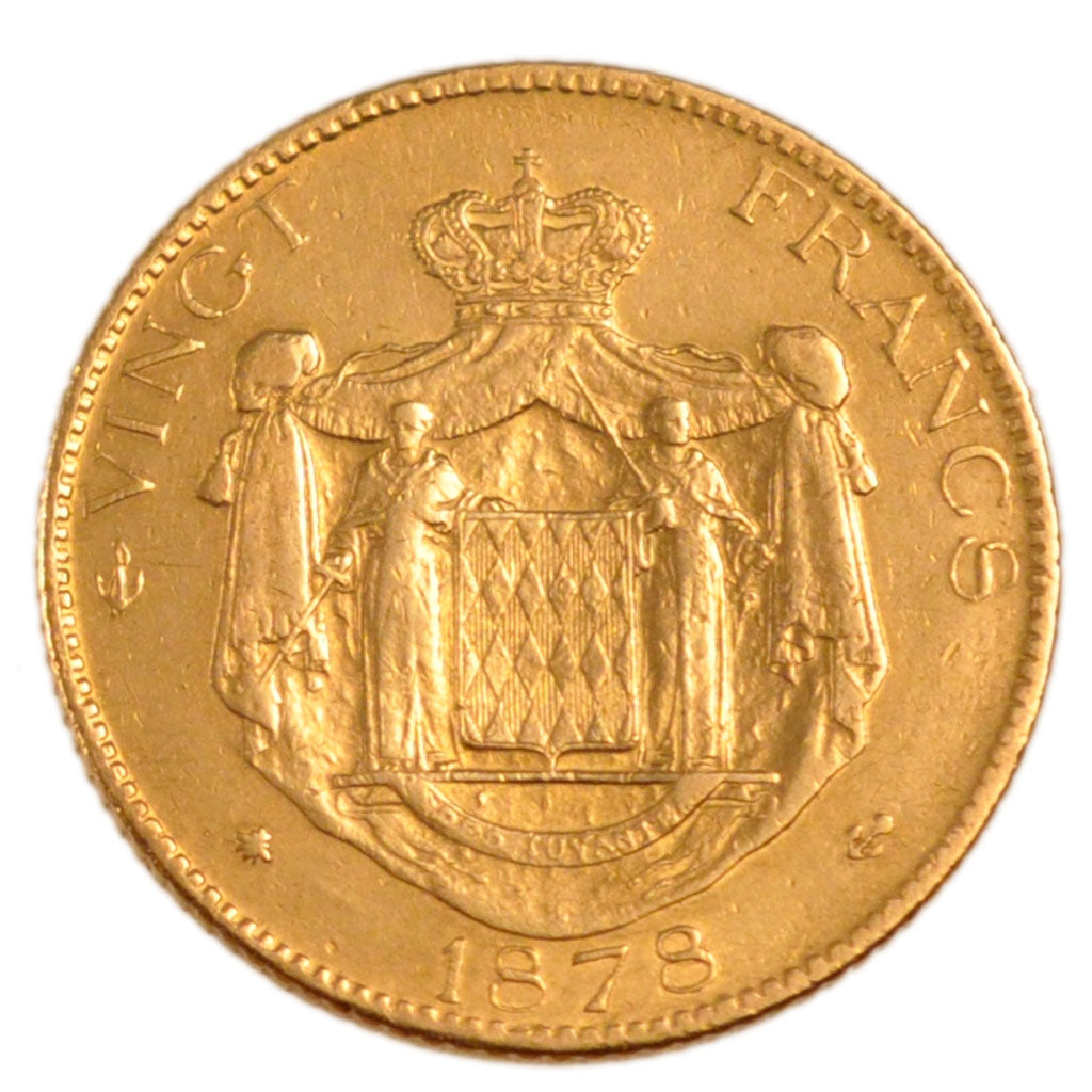 Monaco, 20 Francs, 1878, VF(30-35), Gold, Gadoury #120, 6.50