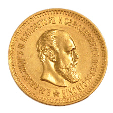 RUSSIA, 5 Roubles, 1887, St. Petersburg, KM #42, AU(50-53), Gold, 6.50