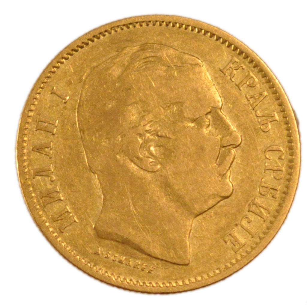 Serbia, 10 Dinars, 1882, Vienne, KM #16, VF(30-35), Gold, 3.20
