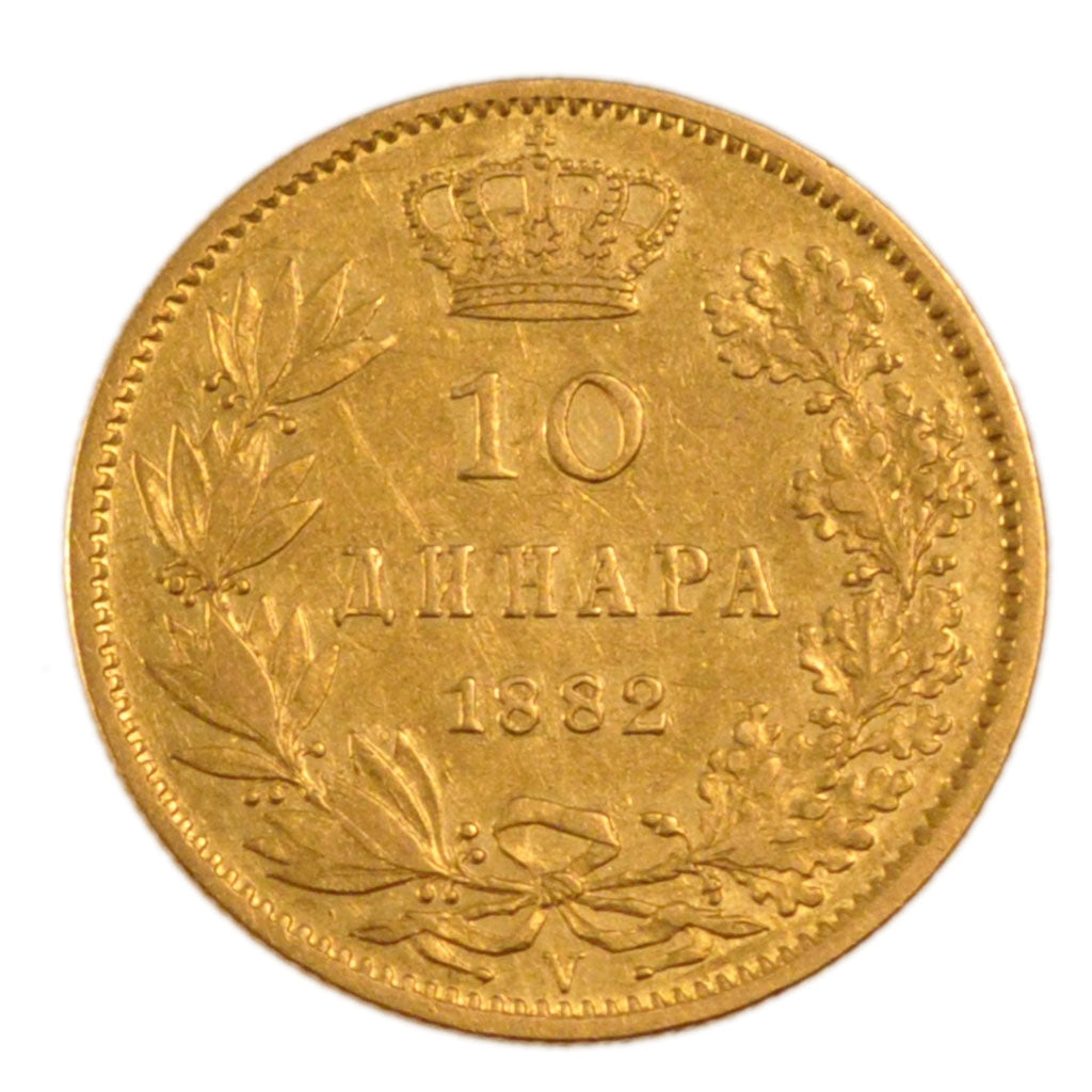 Serbia, 10 Dinars, 1882, Vienne, KM #16, VF(30-35), Gold, 3.20