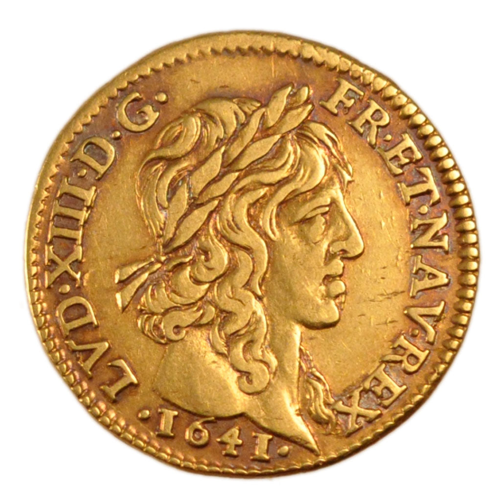 FRANCE, 1/2 Louis d'or, 1/2 Louis d'or, 1641, Paris, AU(50-53), Gold, Gadoury...