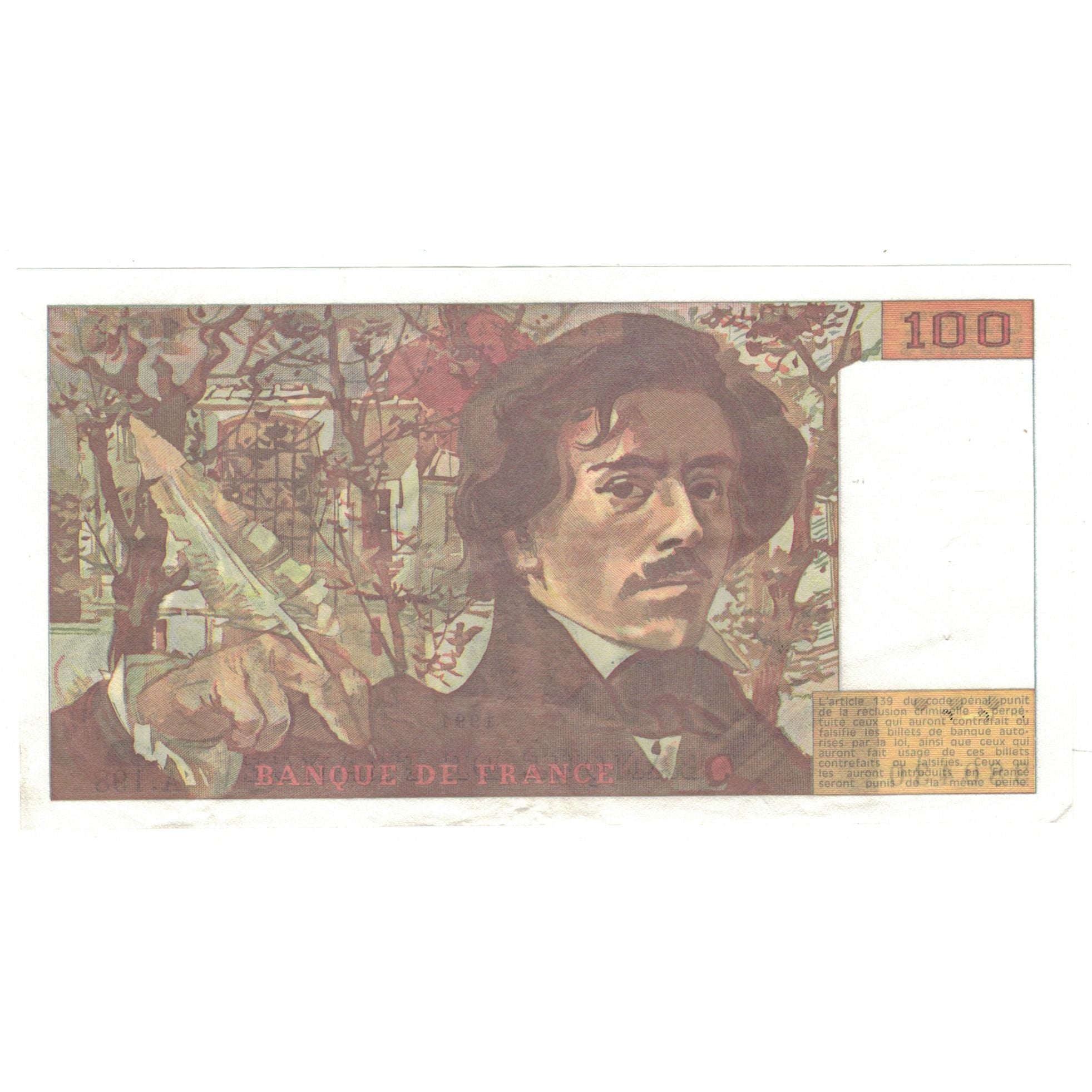 France, 100 Francs, Delacroix, 1991, A.198, SUP, Fayette:69bis.04a, KM:154f