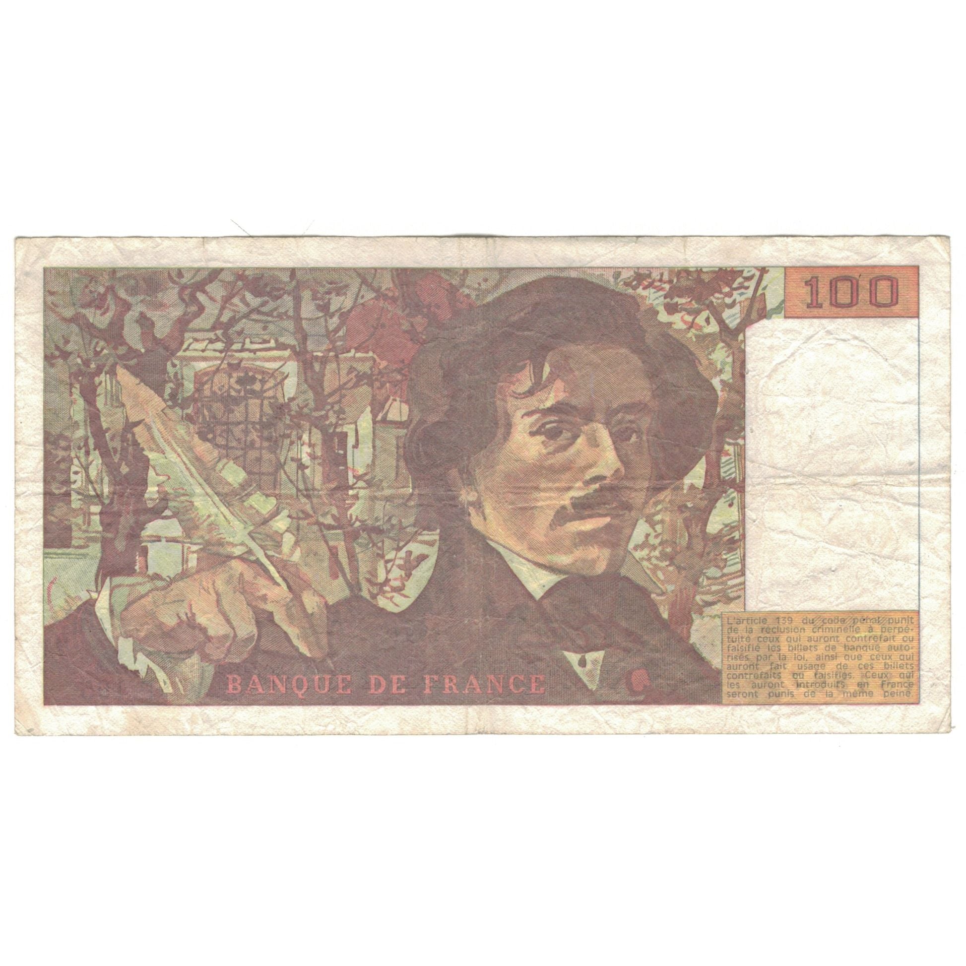 France, 100 Francs, Delacroix, 1991, P.195, F(12-15), Fayette:69bis.04a, KM:154f
