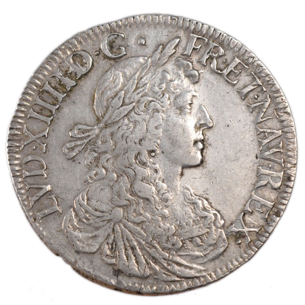 FRANCE, Écu au buste juvénile, ECU, 1663, Bayonne, KM #211.3, AU(50-53), Silver,