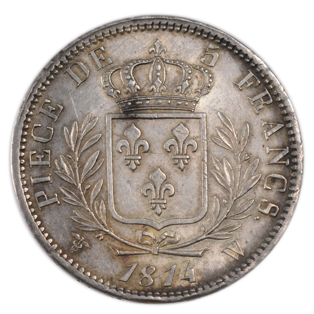 FRANCE, Louis XVIII, 5 Francs, 1814, Lille, KM #702.13, MS(60-62), Silver,...