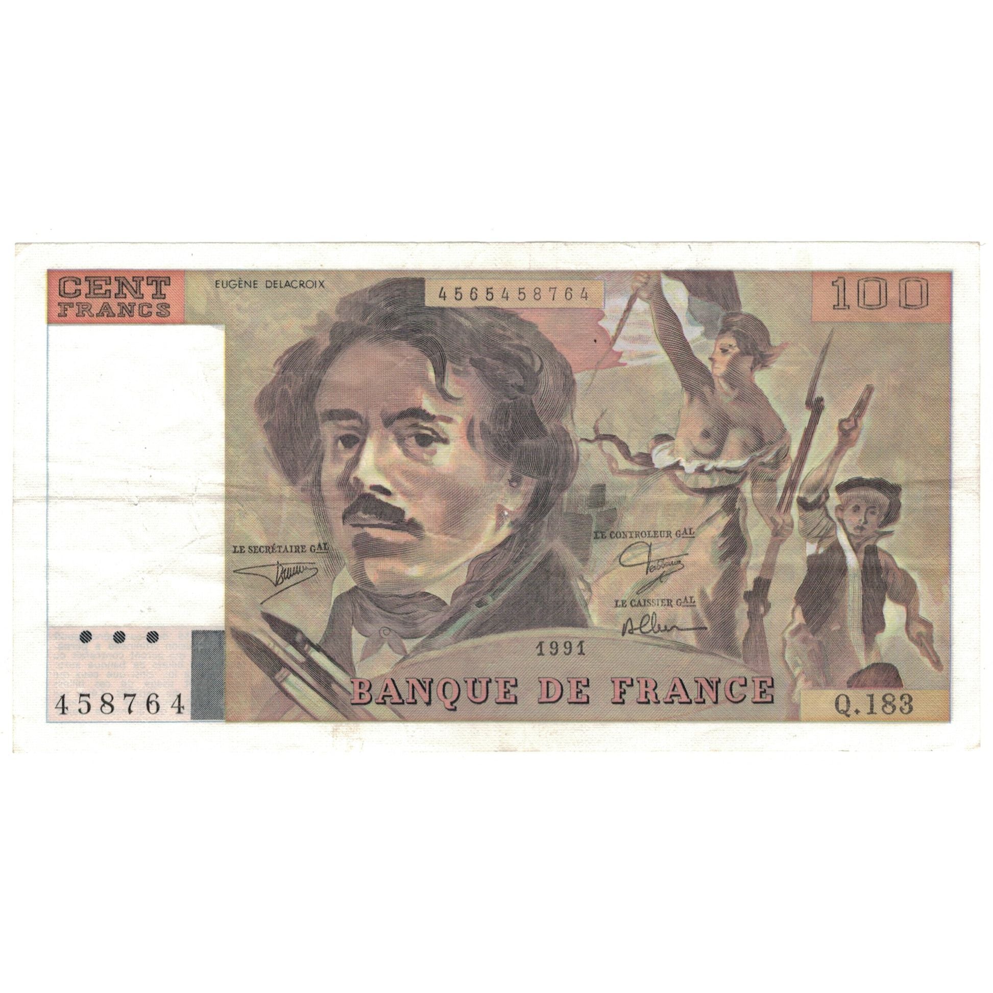 França, 100 Francs, Delacroix, 1991, Q.183, AU(50-53), Fayette:69.bis.3.b2
