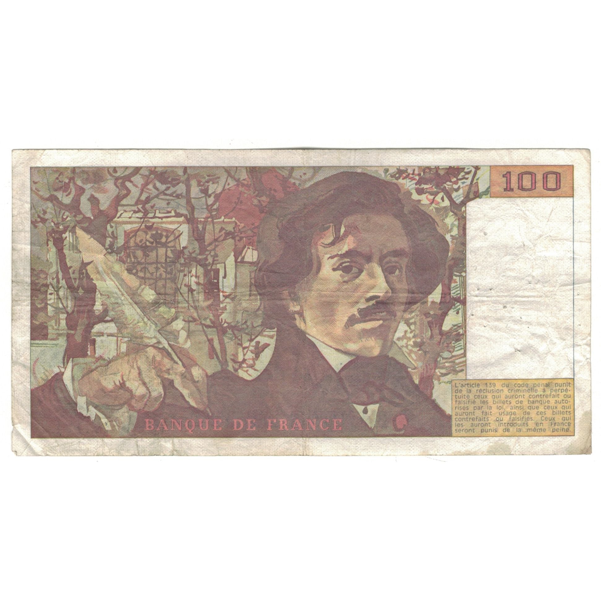 France, 100 Francs, Delacroix, 1991, V.171, B, Fayette:69.BIS.03.A.2, KM:154e