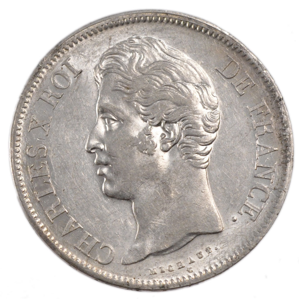 FRANCE, Charles X, 5 Francs, 1828, Lille, AU(50-53), Silver, Gadoury #644, 24.90