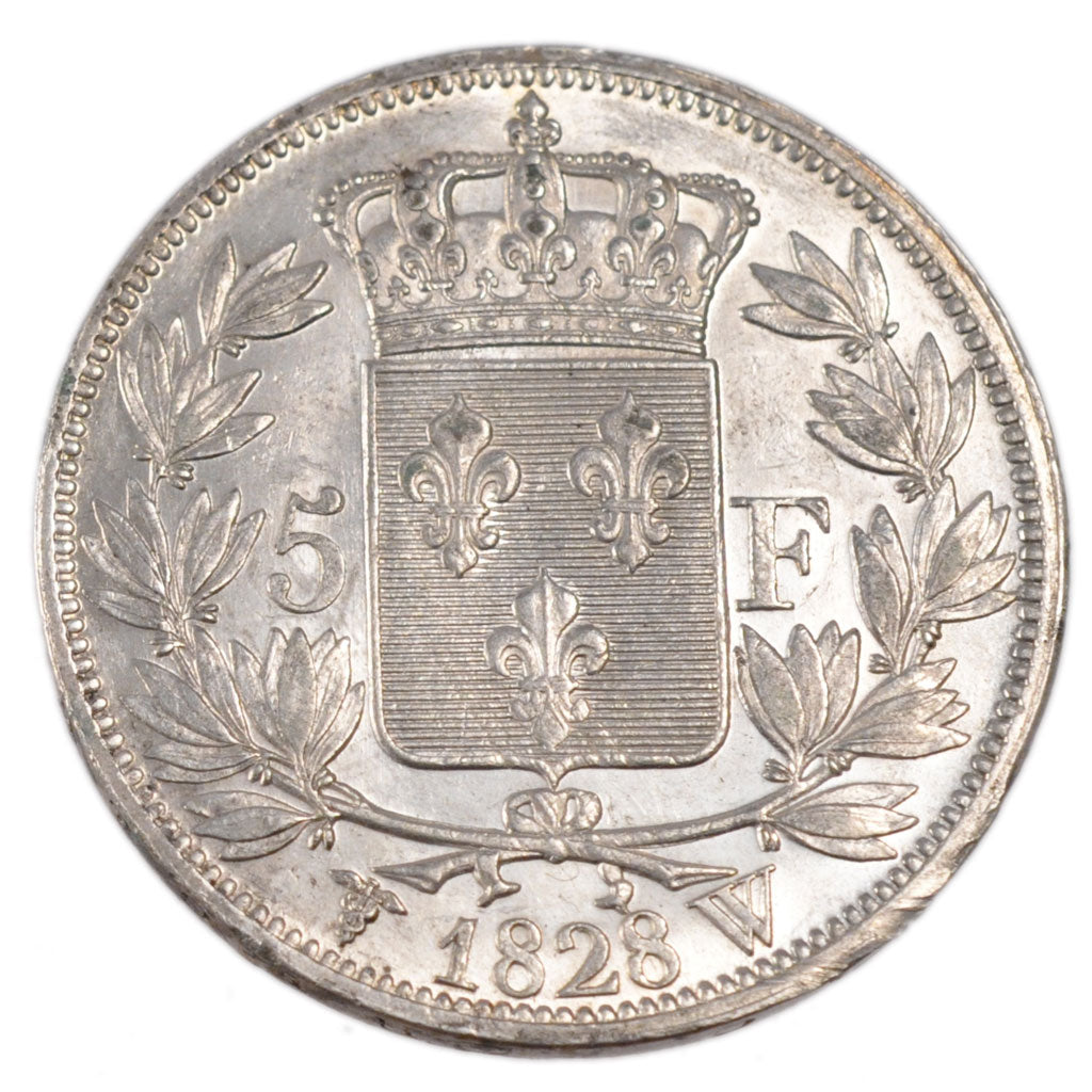 FRANCE, Charles X, 5 Francs, 1828, Lille, AU(50-53), Silver, Gadoury #644, 24.90