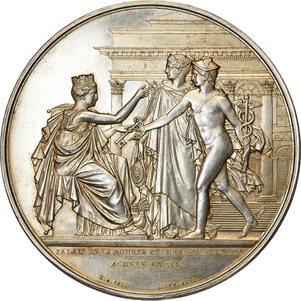 France, Medal, Charles X, Achèvement du Palais de la Bourse, History, 1825
