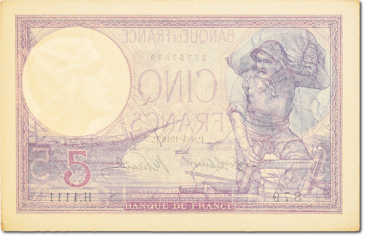 Geldschein, Frankreich, 5 Francs, 5 F 1917-1940 ''Violet'', 1918, 1918-03-08