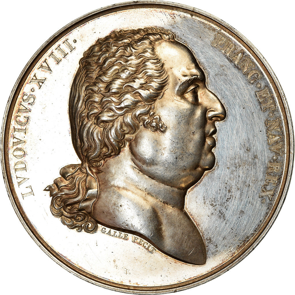 França, Medal, Louis XVIII, Entrée du Roi à Paris, História, 1814, Galle