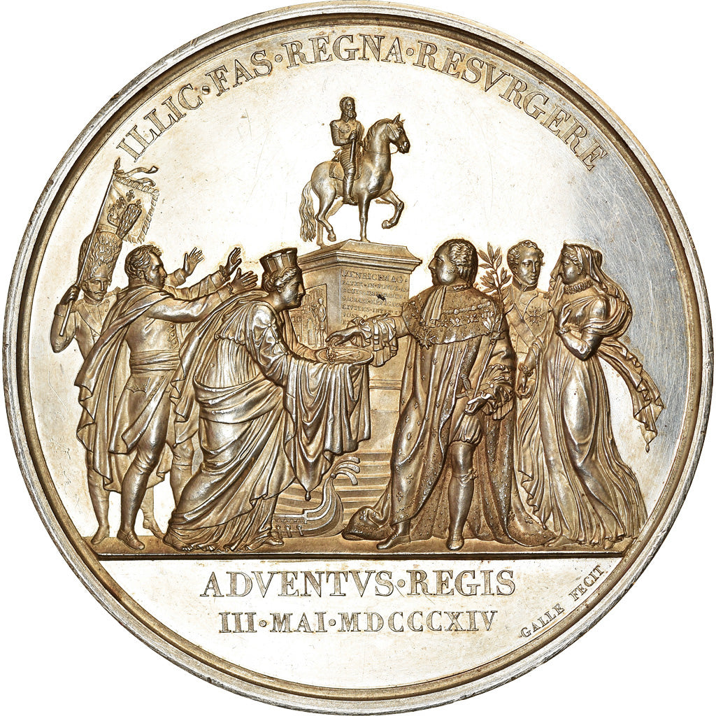 França, Medal, Louis XVIII, Entrée du Roi à Paris, História, 1814, Galle