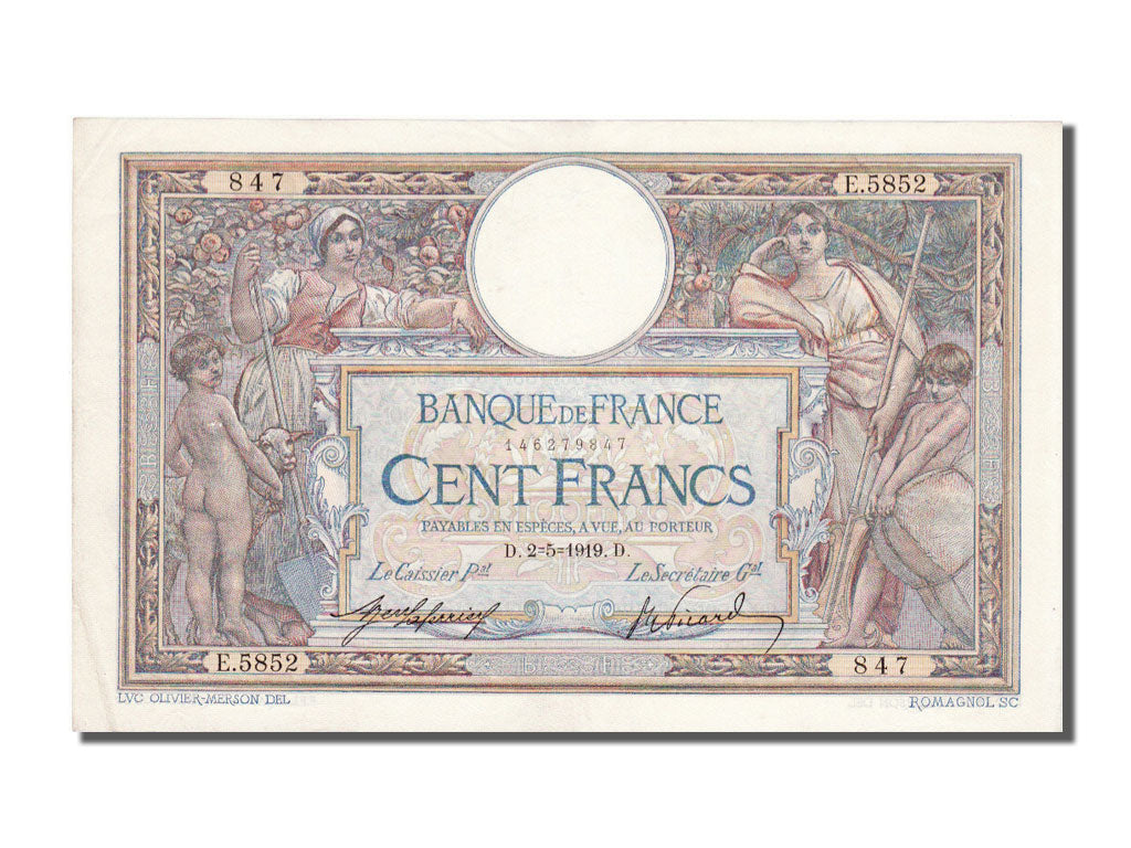 FRANCE, 100 Francs, 1919, KM #71a, 1919-05-02, AU(50-53), Fayette #23.11