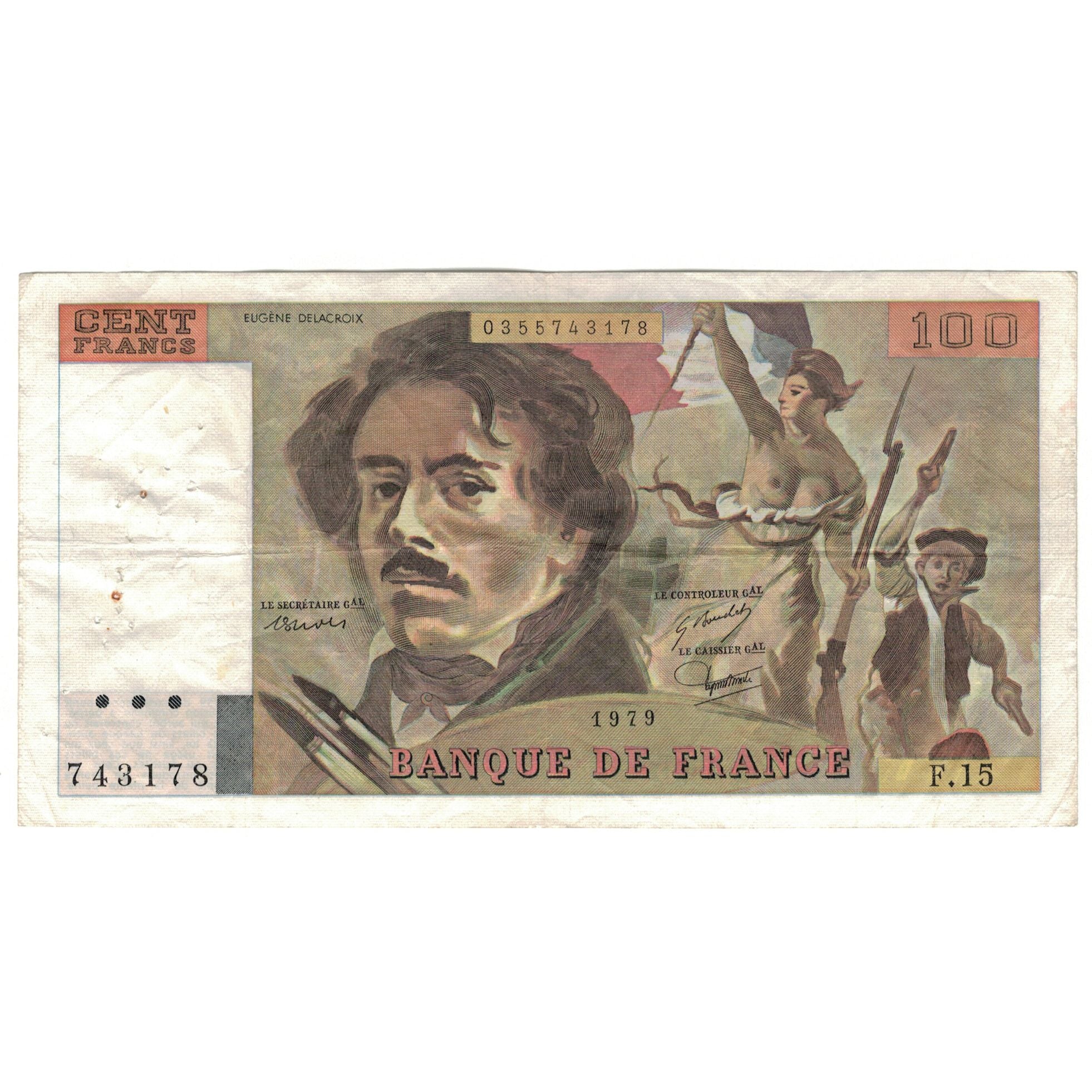 France, 100 Francs, Delacroix, 1979, F.15, VF(20-25), Fayette:69.02C, KM:154b