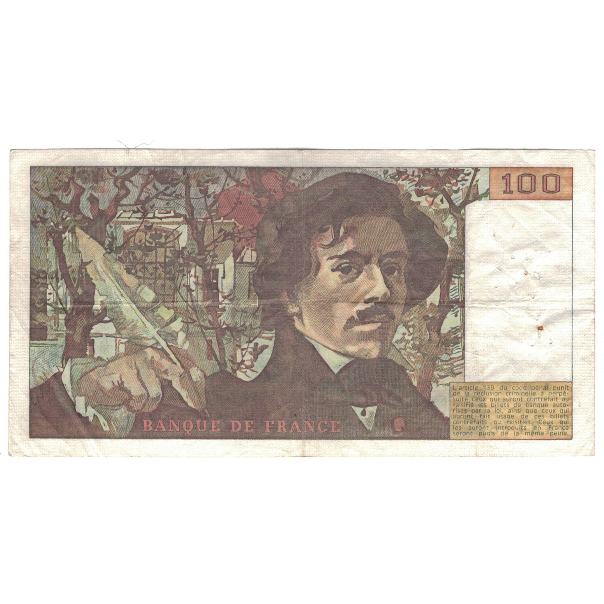 France, 100 Francs, Delacroix, 1979, F.15, VF(20-25), Fayette:69.02C, KM:154b