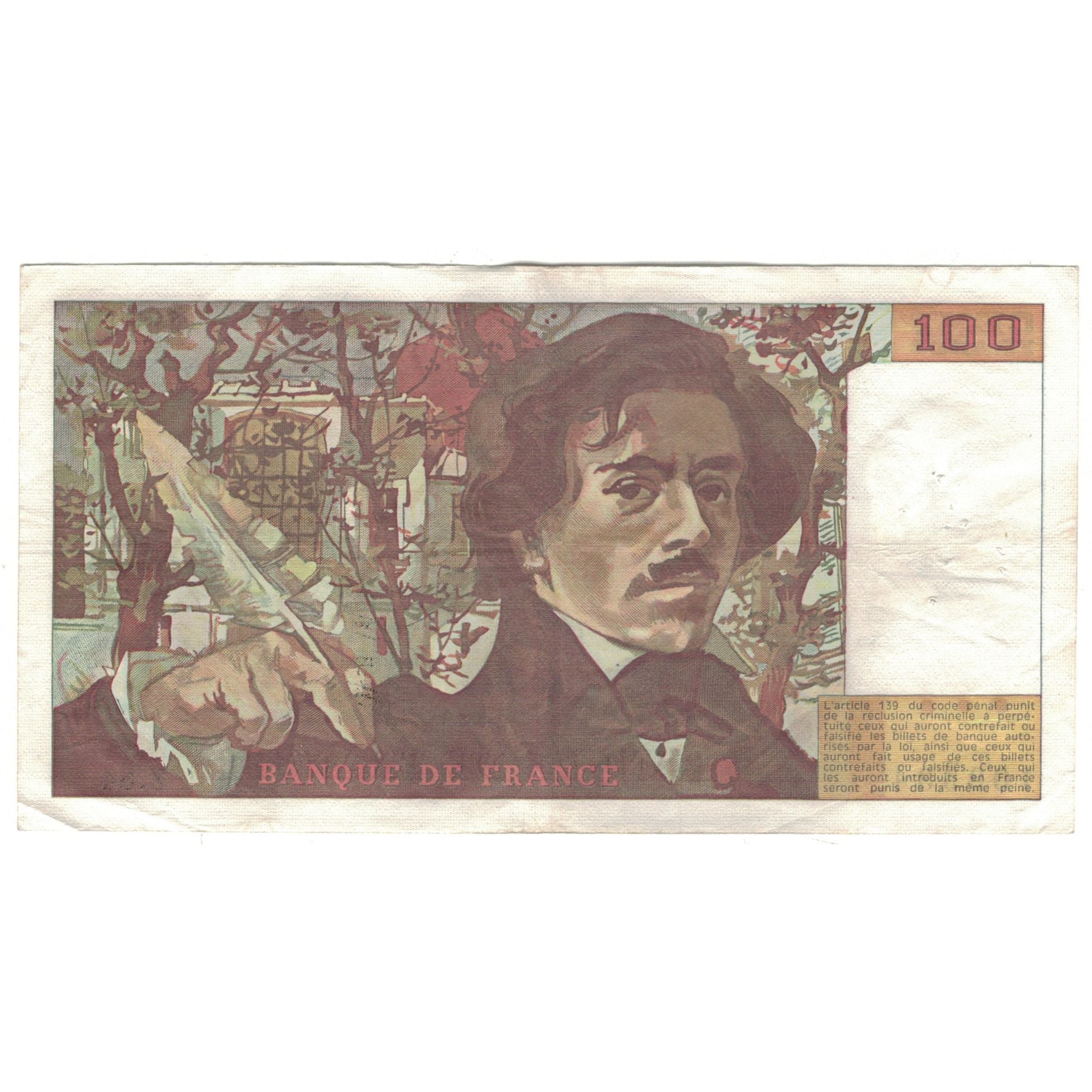 France, 100 Francs, Delacroix, 1980, Z.34, EF(40-45), Fayette:69.4b, KM:154b