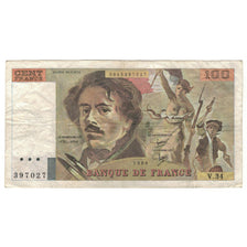 France, 100 Francs, Delacroix, 1980, V.34, B+, Fayette:69.4b, KM:154b
