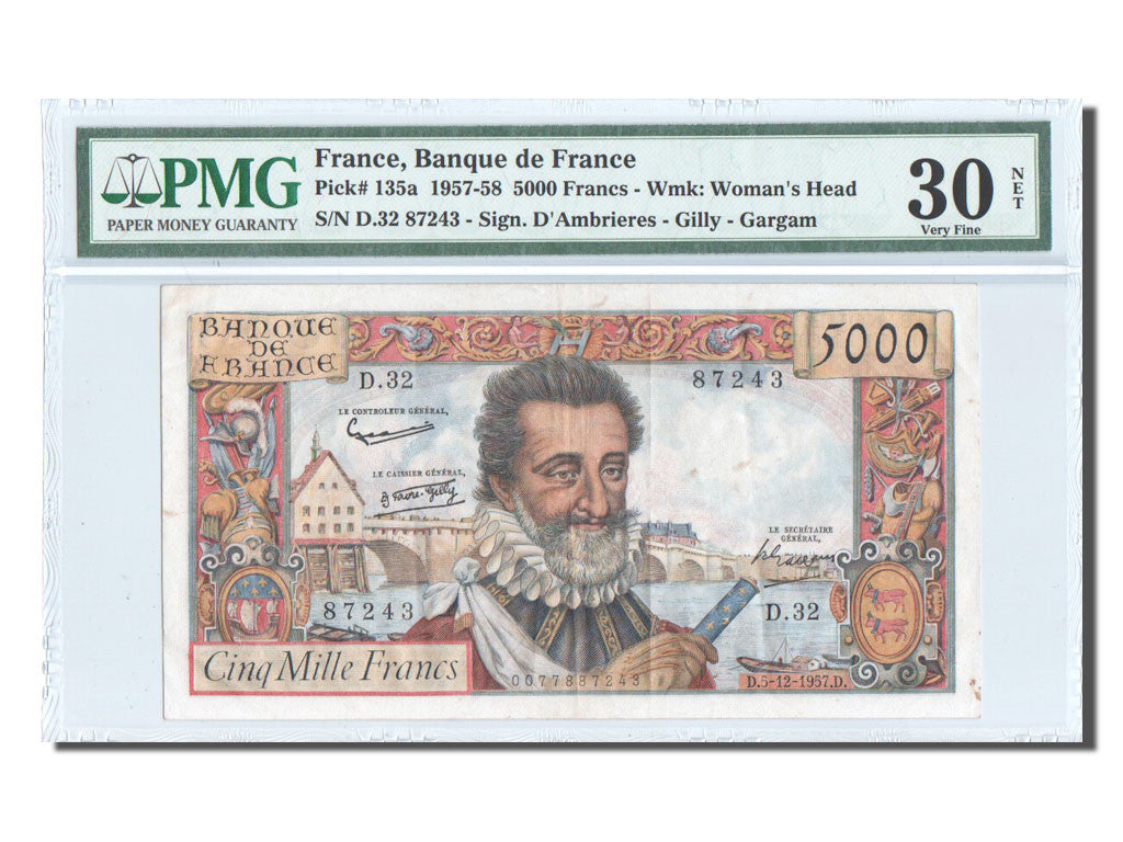 Biljet, Frankrijk, 5000 Francs, 5 000 F 1957-1958 ''Henri IV'', 1957