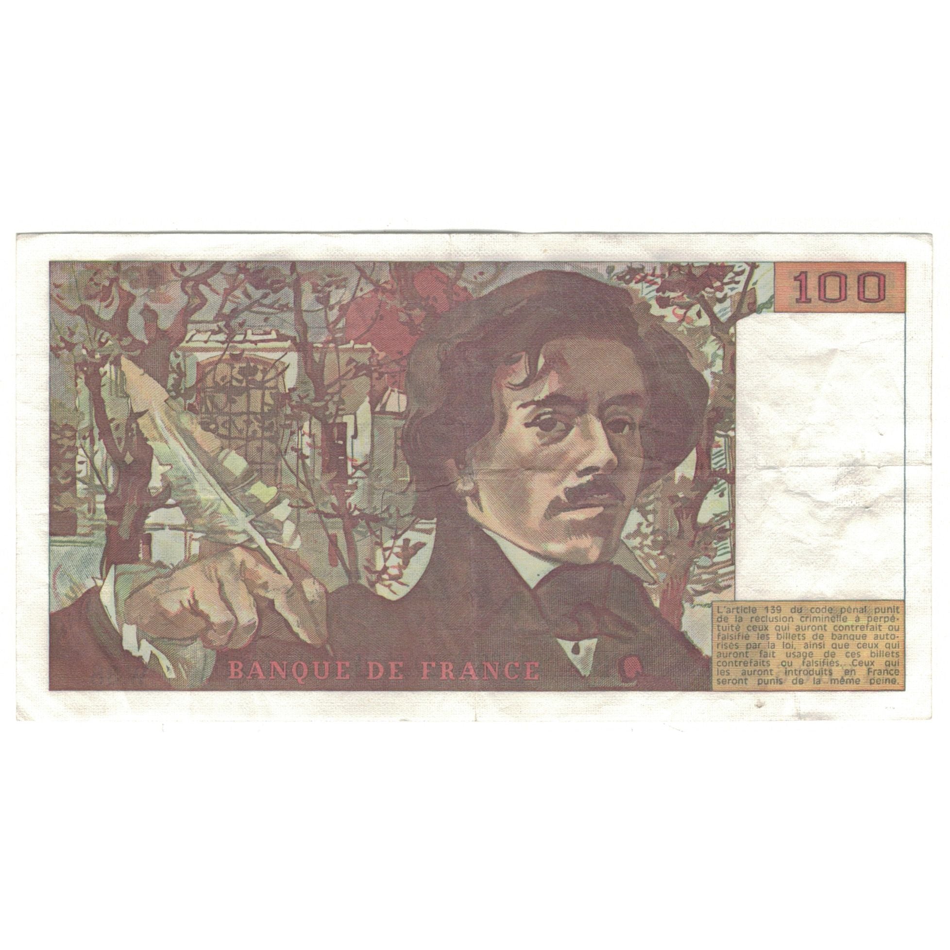 França, 100 Francs, Delacroix, 1980, W.38, EF(40-45), Fayette:69.4b, KM:154b