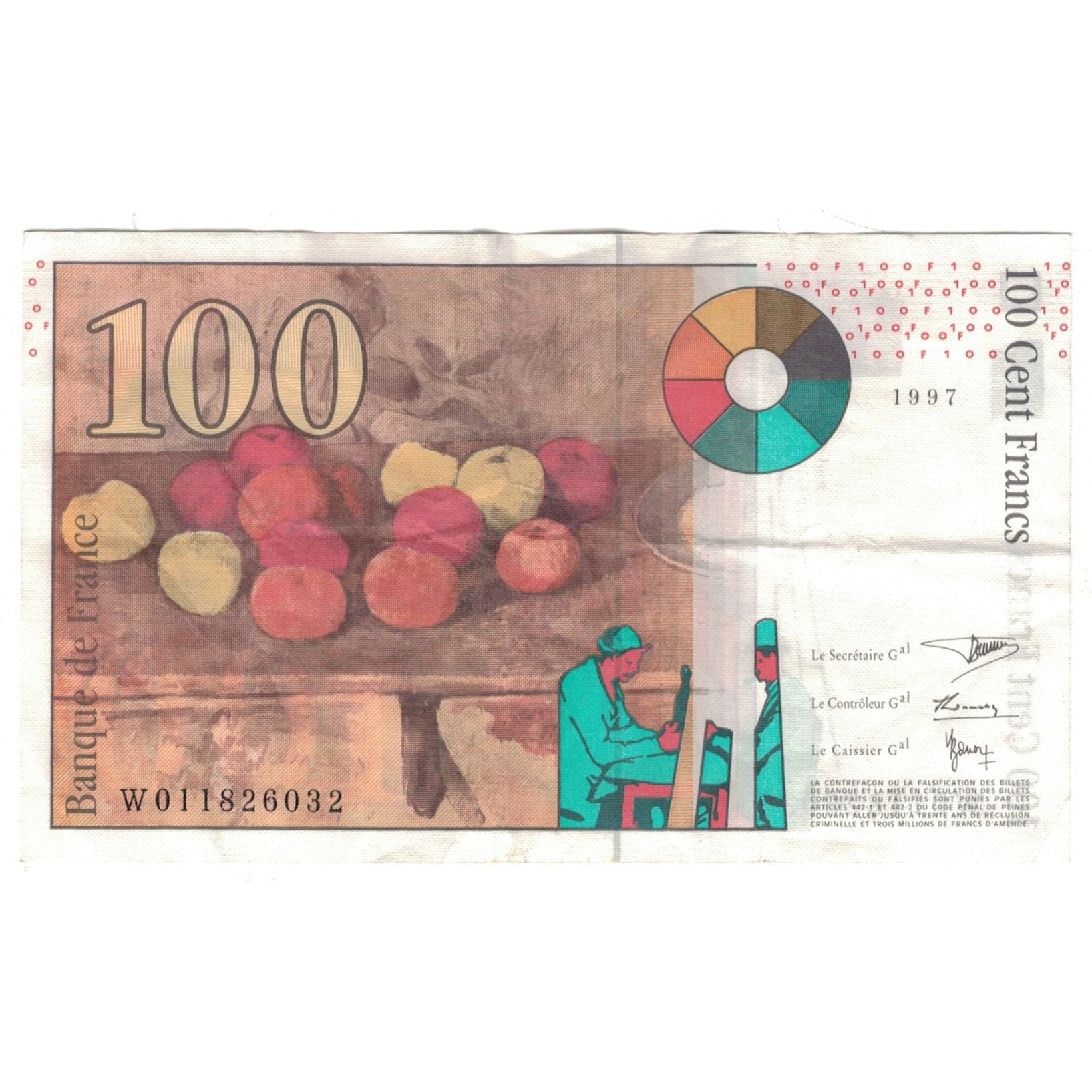 France, 100 Francs, Cézanne, 1997, W011826032, EF(40-45), Fayette:F74.01