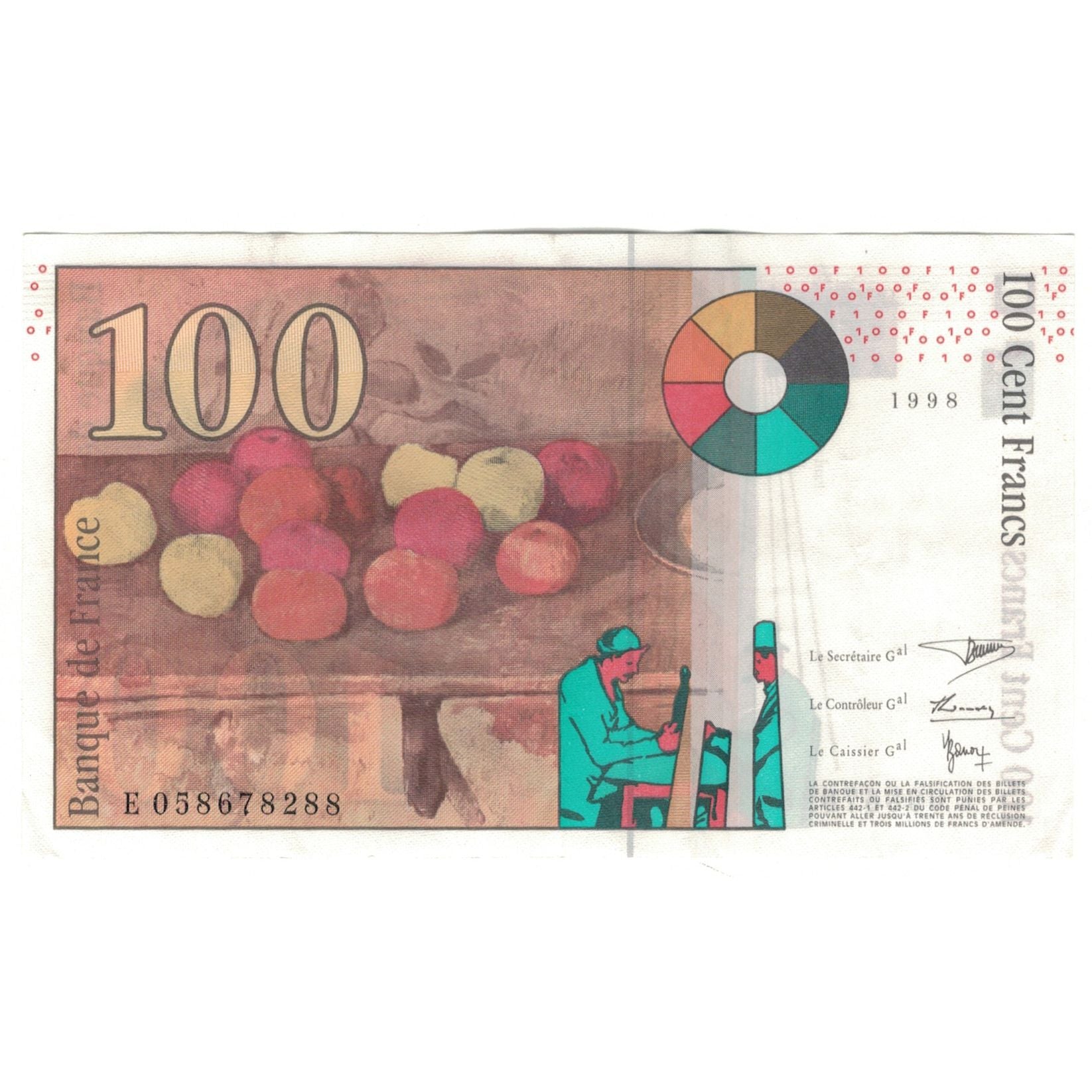 France, 100 Francs, Cézanne, 1998, E058678288, UNC(60-62), Fayette:74.2