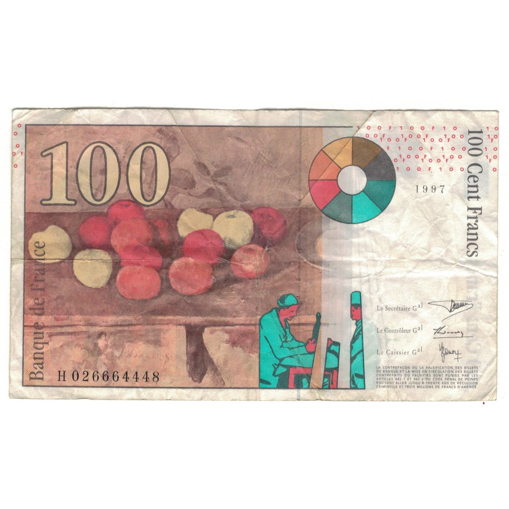 France, 100 Francs, Cézanne, 1997, H026664448, F(12-15), Fayette:F74.01