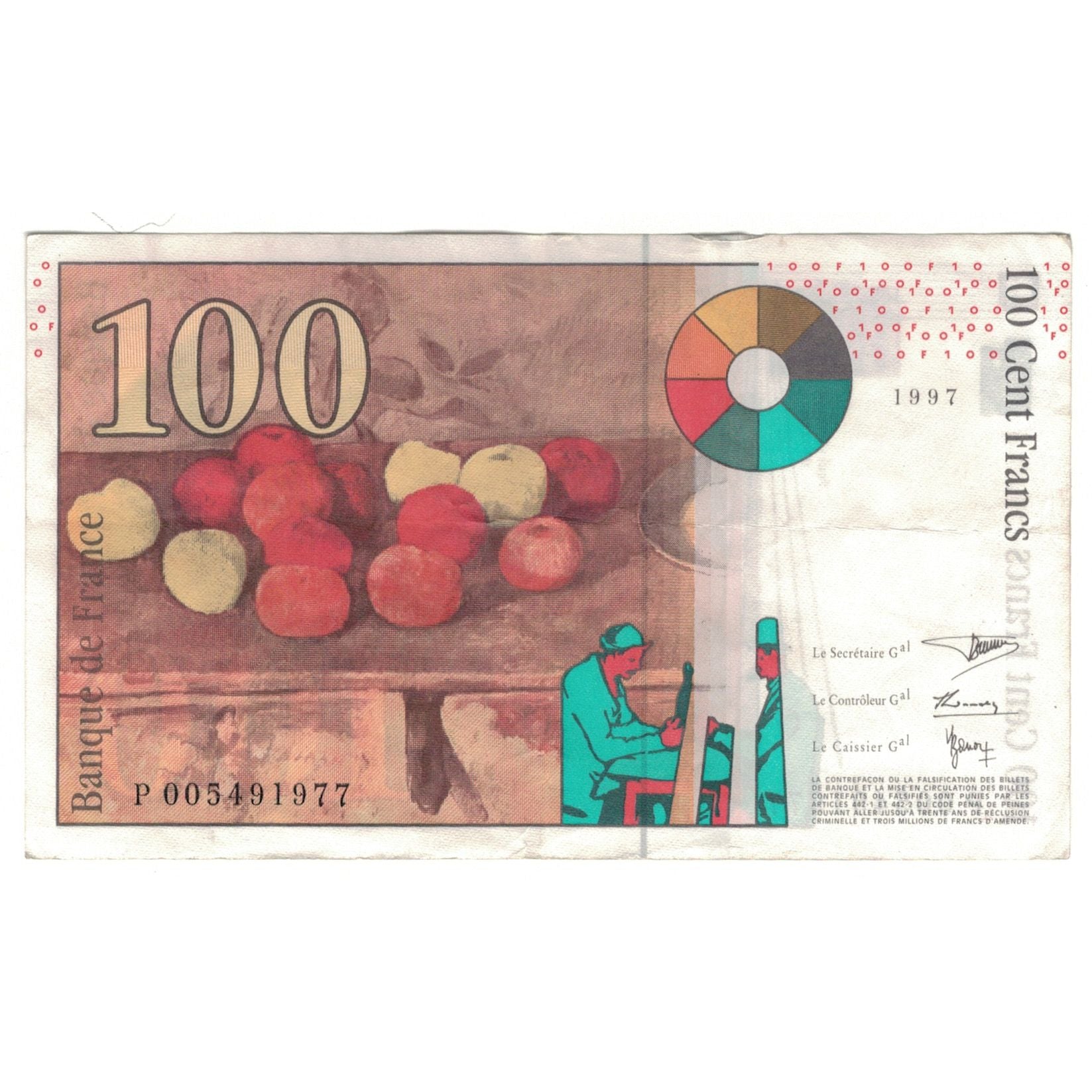 France, 100 Francs, Cézanne, 1997, P005491977, AU(50-53), Fayette:F74.01