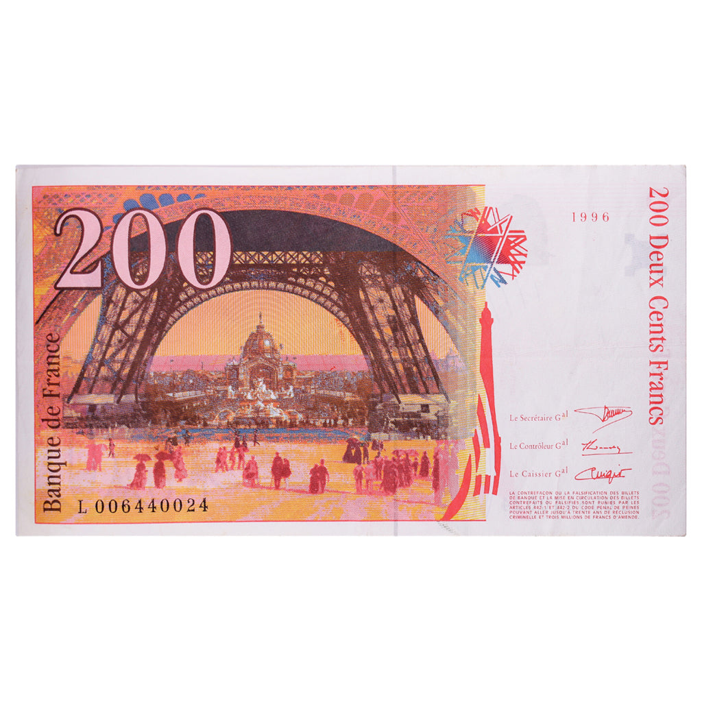 France, 200 Francs, Eiffel, 1996, L006440024, AU(50-53), Fayette:75.02, KM:159a