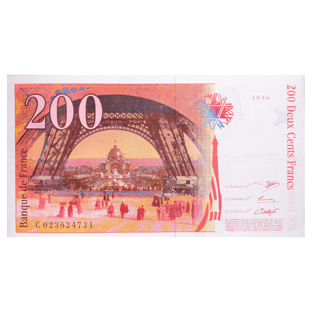 France, 200 Francs, Eiffel, 1996, C023624721, VF(20-25), Fayette:75.02, KM:159a